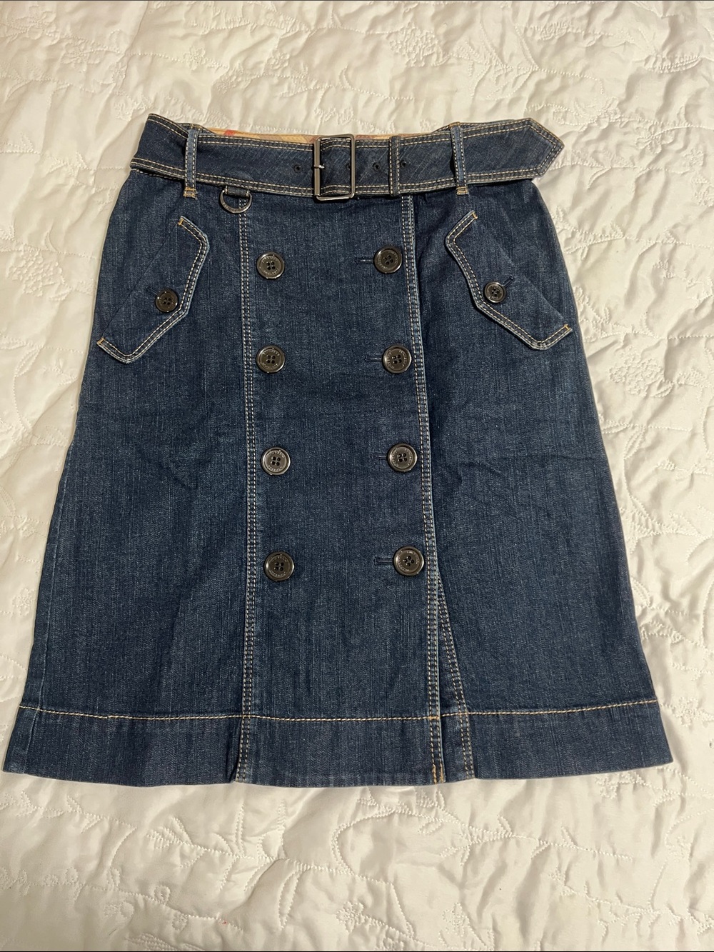 Burberry Dark Blue Denim Double-Breasted Midi Skirt